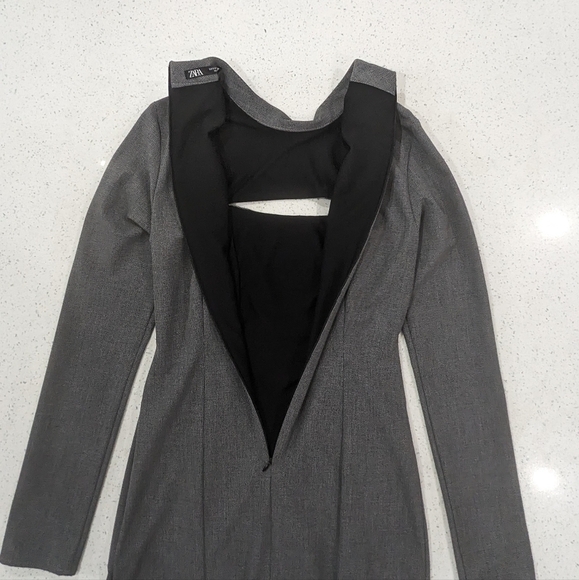 Zara gray front chest cut out Houndstooth sheath mini dress long sleeves size S - Picture 9 of 12